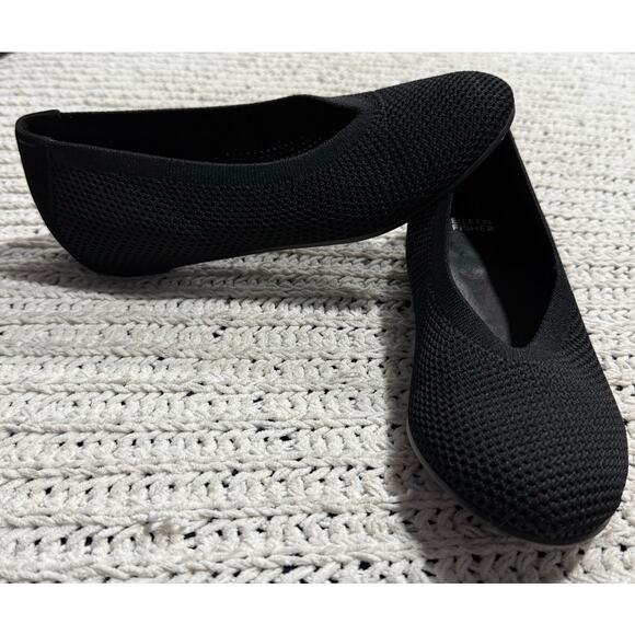 Eileen Fisher Knit Slip On Ballet Shoes Flats Textile Leather Womens 8.5 Black - Picture 1 of 9